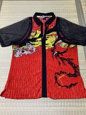 Jamie Sadock women's crinkle golf shirt Asian-inspired graphic print Medium